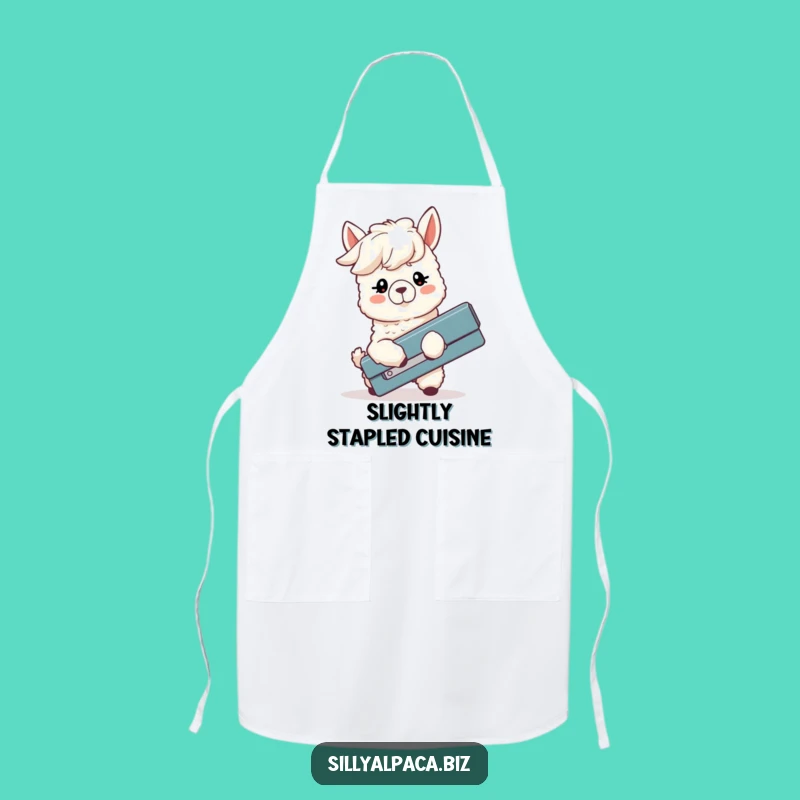 Funny Alpaca Stapler Struggle Apron: Cook Up Laughs in the Kitchen