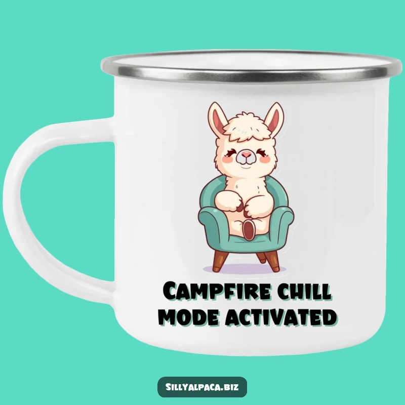 Funny Relaxed Alpaca Camping Mug: Durable Lounging Llama Enamel Cup for Adventures