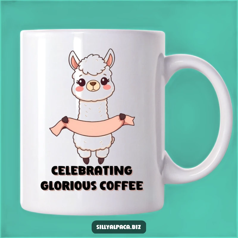 Funny Happy Alpaca Banner Mug - Joyful Celebration Gift