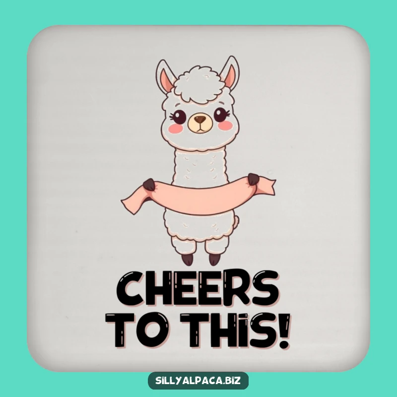 Funny Happy Alpaca Banner Coaster - Festive Drink Decor Gift