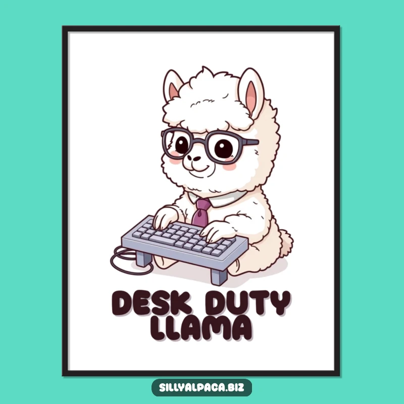 Funny Alpaca Typing Poster: Quirky Office Art for a Laugh