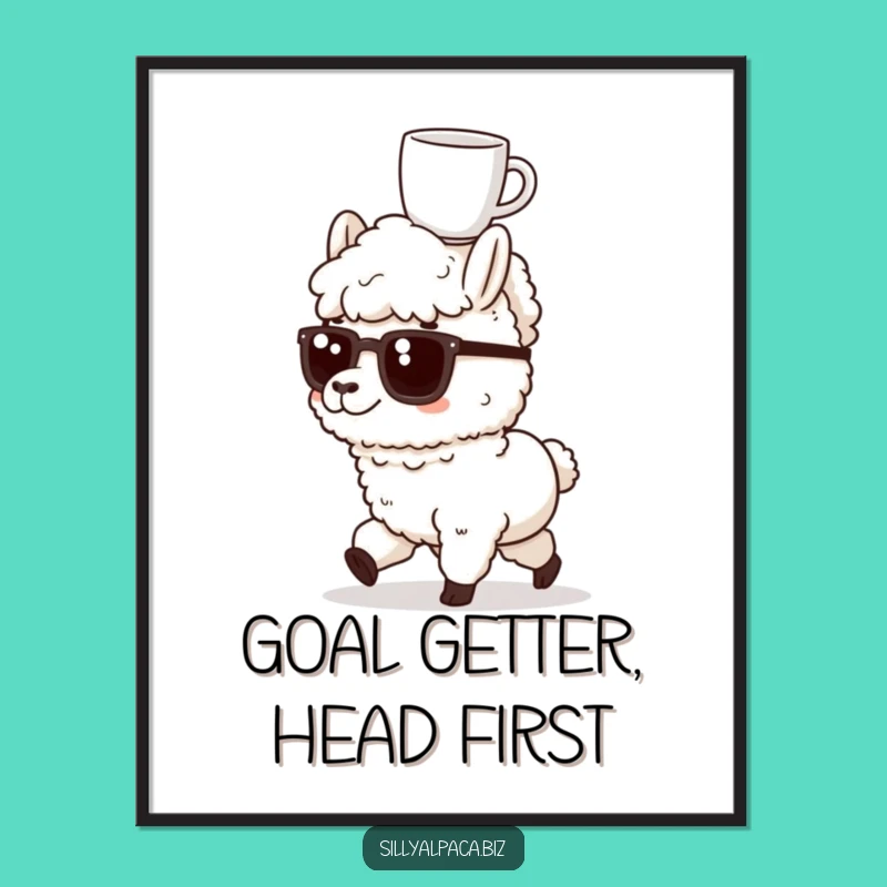 Funny Alpaca Coffee Headstand Poster: Inspiring Wall Art for Your Space