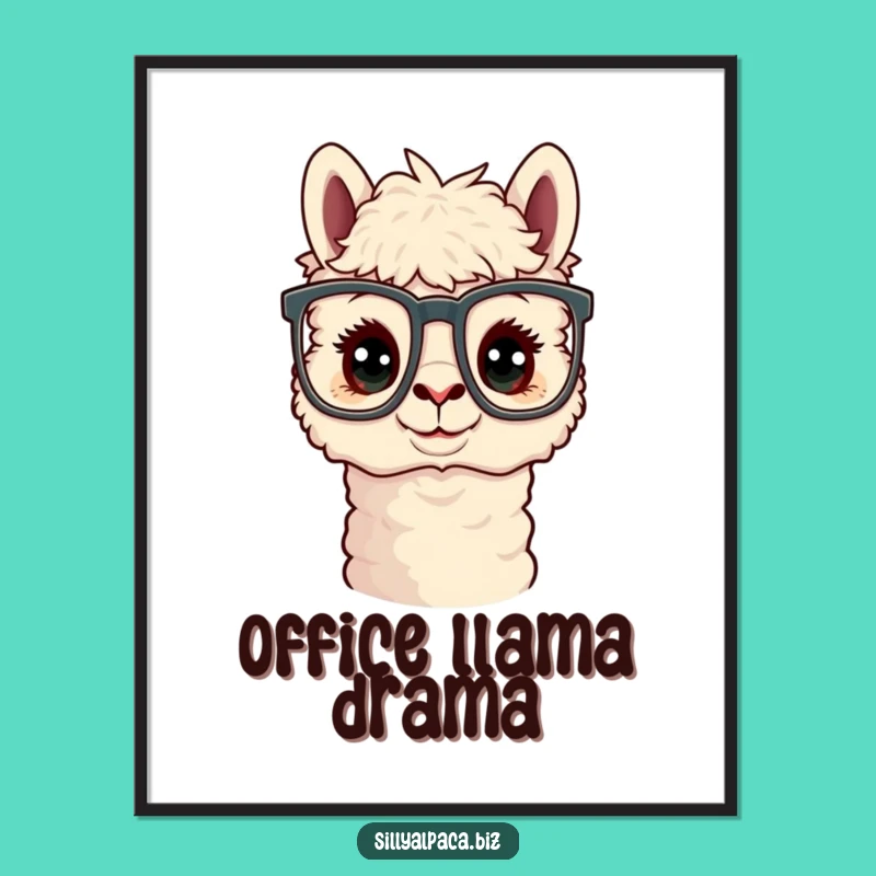 Funny Curious Alpaca Office Glasses Poster - Whimsical Wall Art Gift