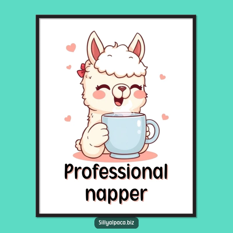 Funny Alpaca Poster: Steaming Mug Joy - Whimsical Wall Art, Hilarious Decor Gift