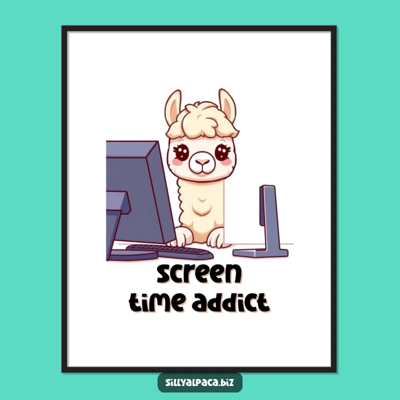 Funny Alpaca Poster: Curious Computer Gaze - Quirky Tech Art Print Gift