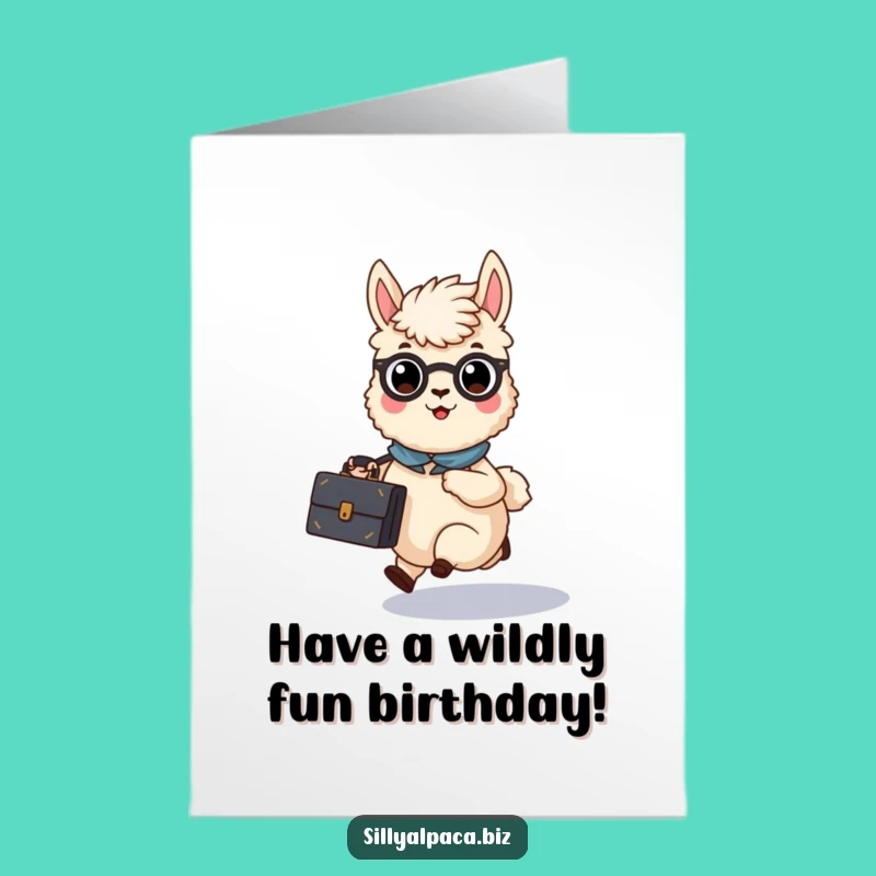 Free Printable Birthday Card: Busy Alpaca Office Rush Funny Downloadable Gift