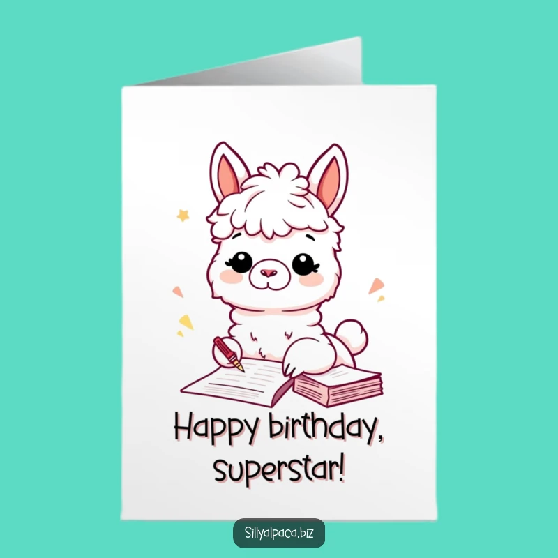 Free Printable Birthday Card: Filing Alpaca Fun Funny Downloadable Gift