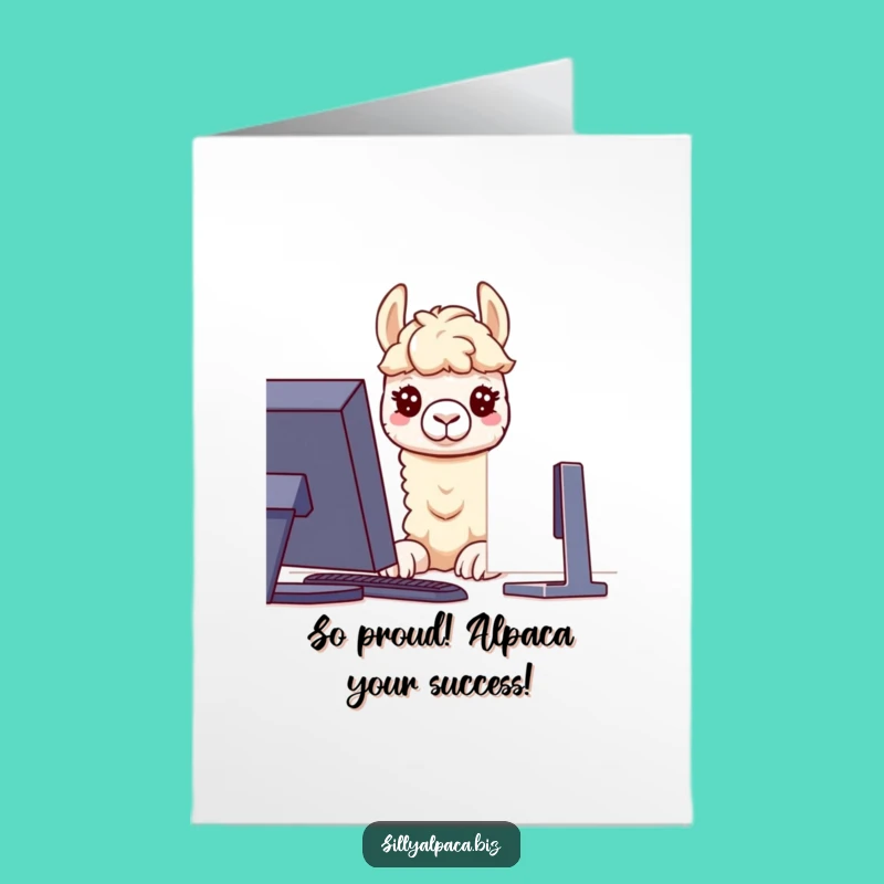 Free Printable Congrats Card: Curious Alpaca IT Support, Humorous Downloadable Celebration.