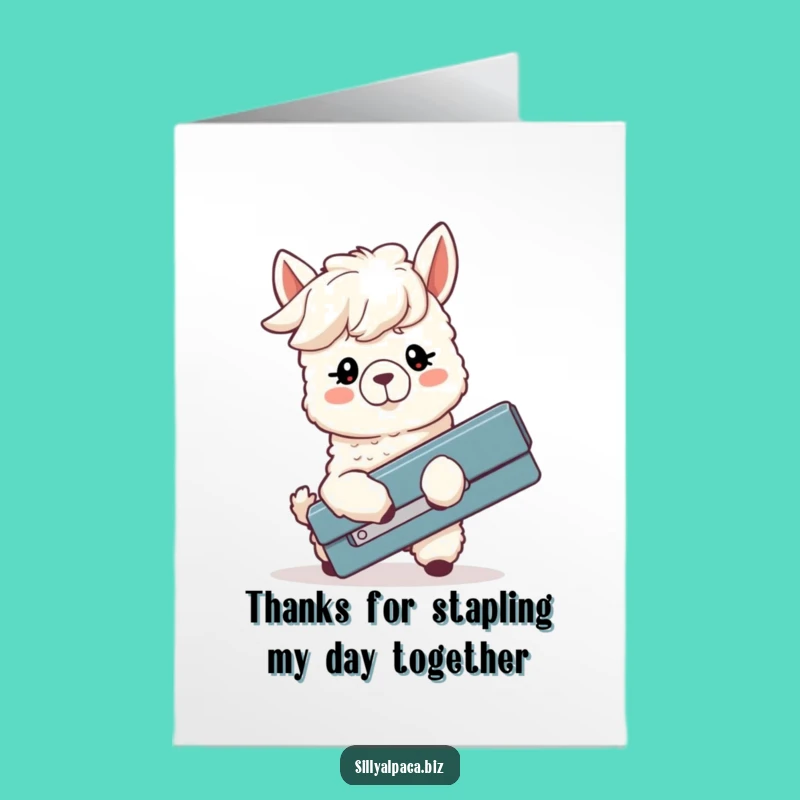 Free Printable Thank You Card: Silly Alpaca Stapler Joke Funny Downloadable Gift