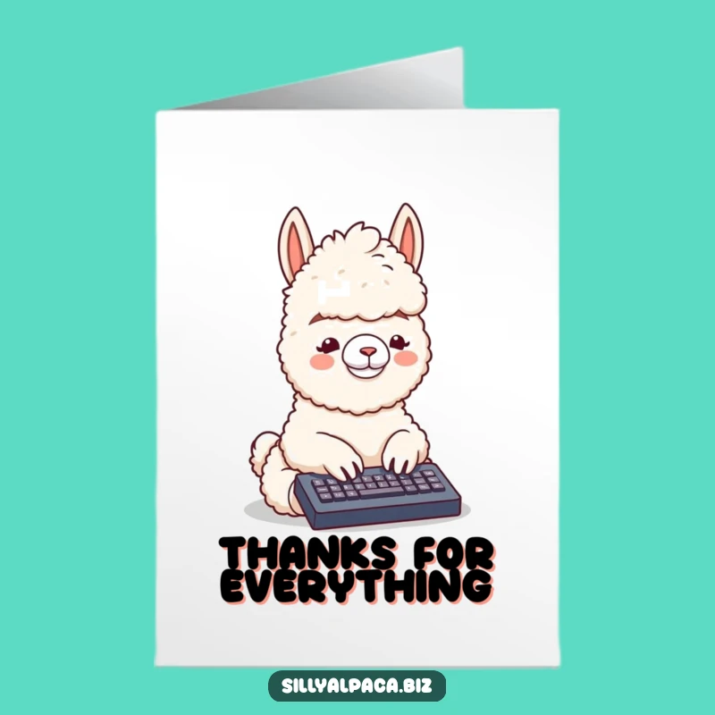 Free Printable Thank You Card: Typing Alpaca Gratitude Funny Downloadable