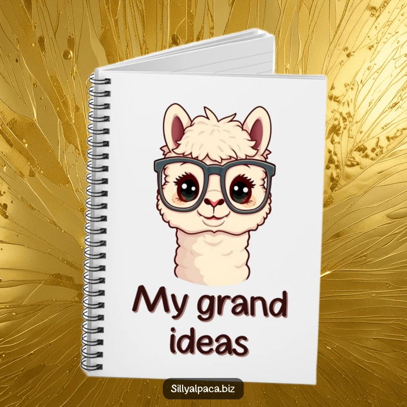 Funny Curious Alpaca Office Glasses Notebook featuring a cute alpaca peeking through large office glasses, ideal for note-taking.