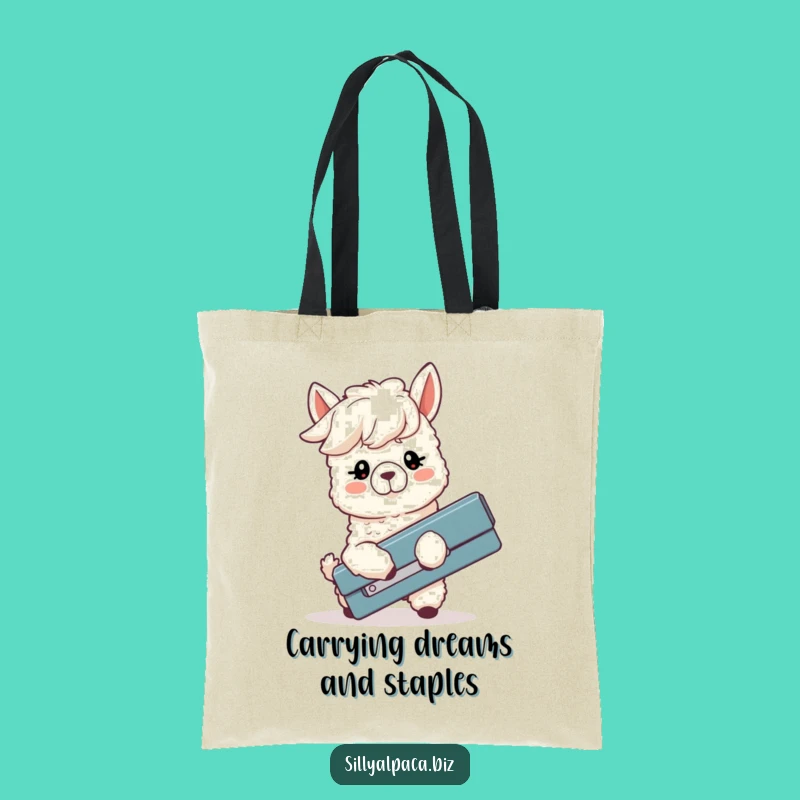 Funny Alpaca Stapler Struggle Tote Bag: Carry Your Humor Everywhere